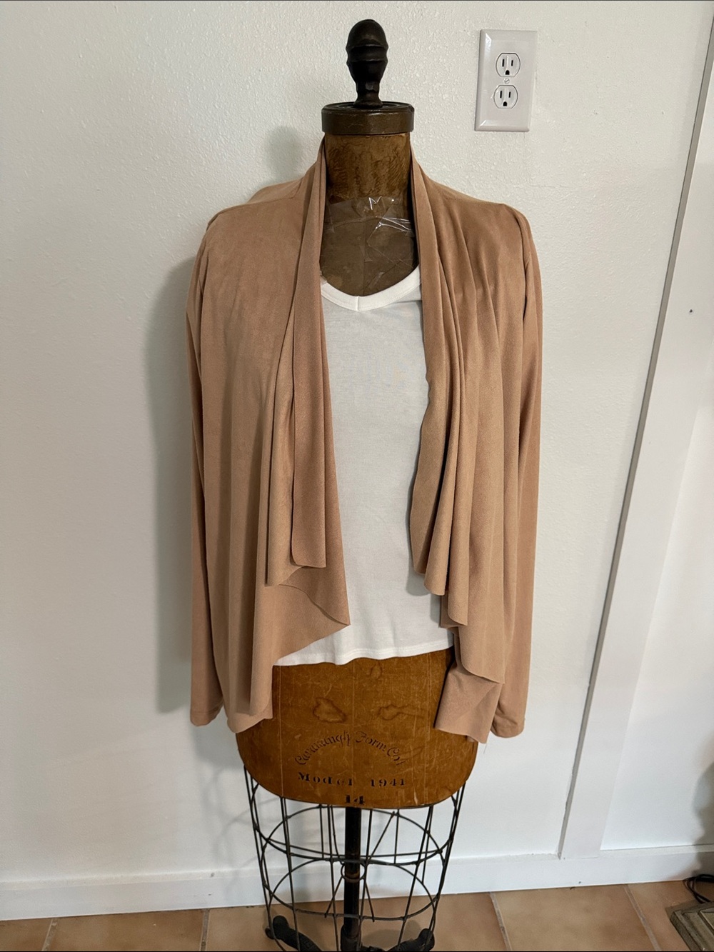 NWT Women's Draped Faux Suede Above & Beyond Open-Front Cardigan Sizes 1X & 2X